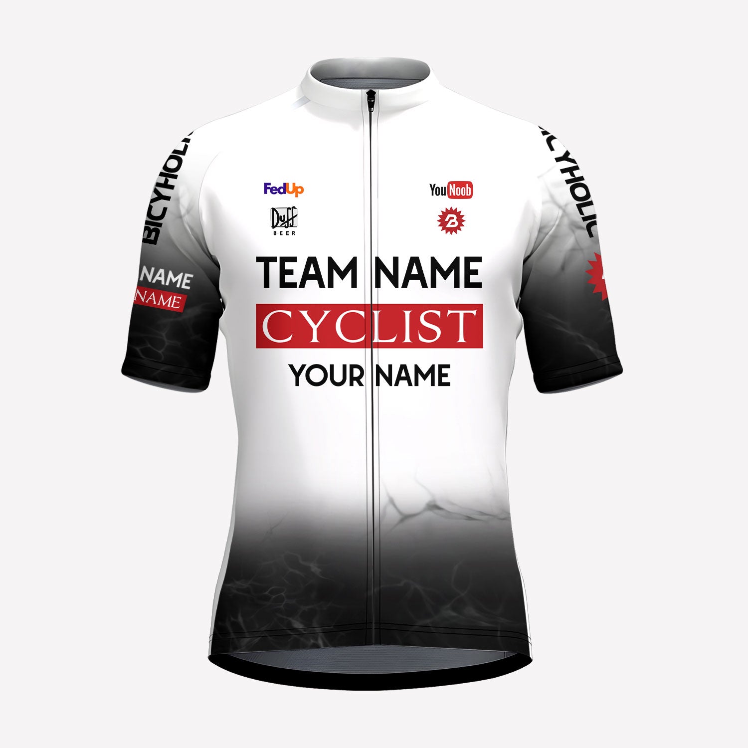 Men's Black & White Parody Racing Style Custom Cycling Jersey