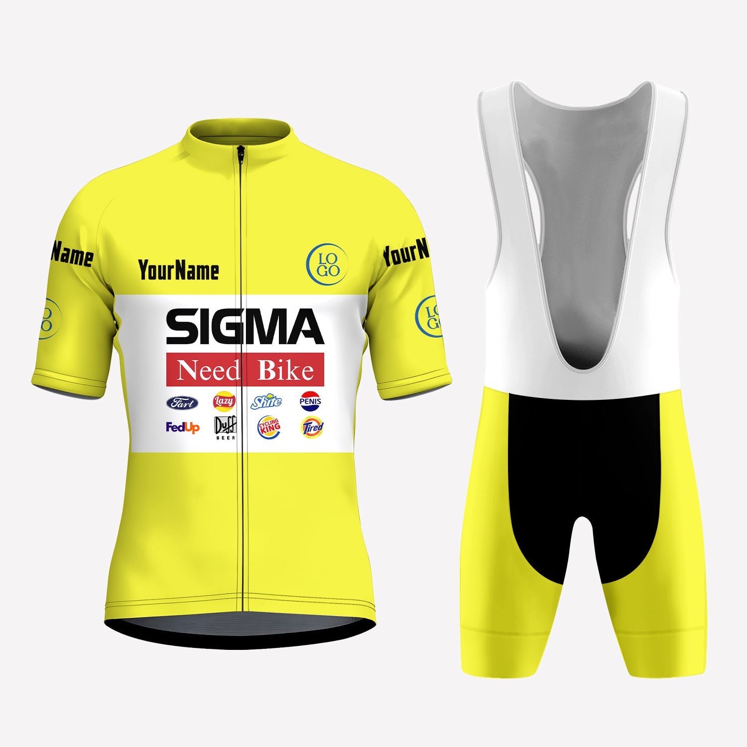 Men's Yellow Sigma Racing Style Custom Cycling Kit