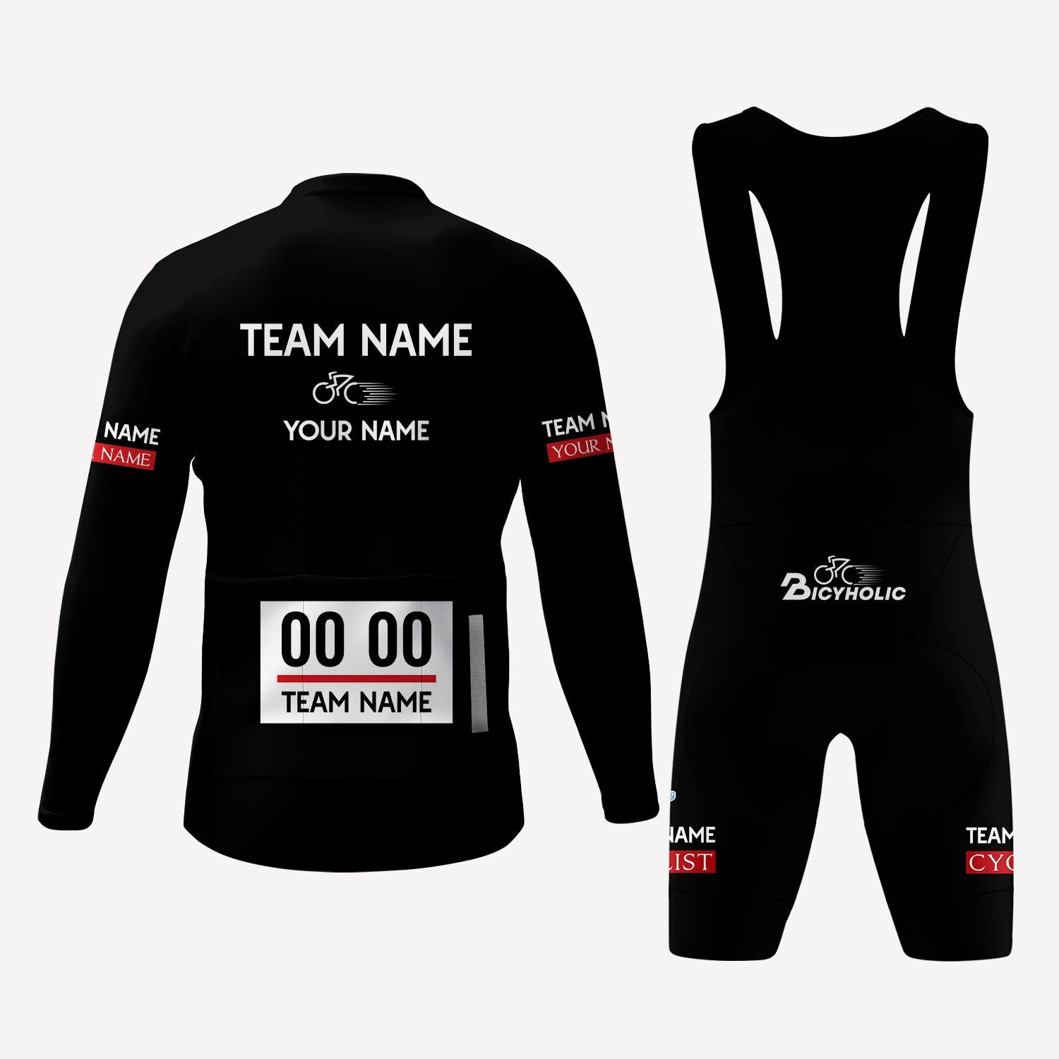 Men's Black Parody Racing Style Custom Cycling Kit