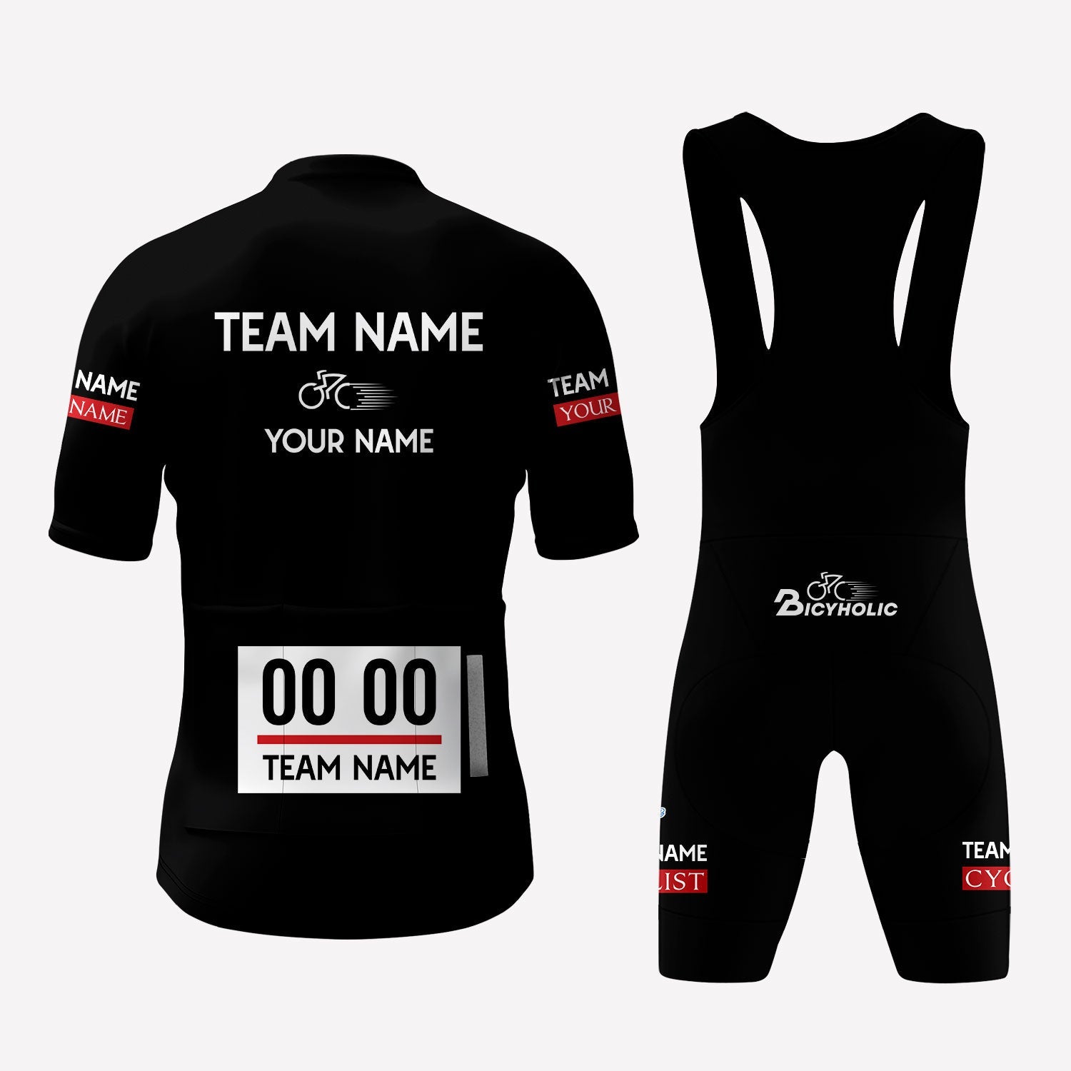 Men's Black Parody Racing Style Custom Cycling Kit