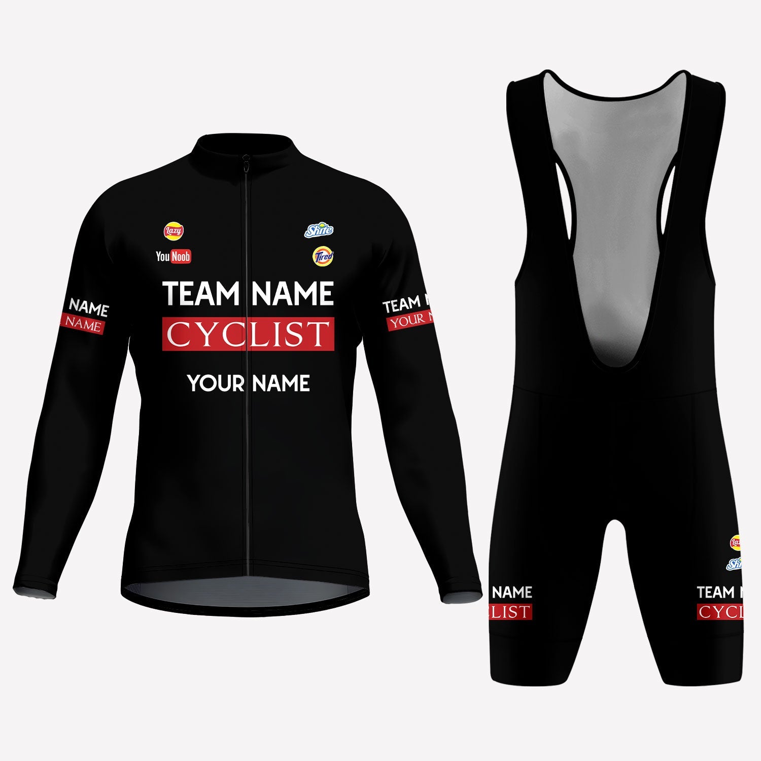 Men's Black Parody Racing Style Custom Cycling Kit