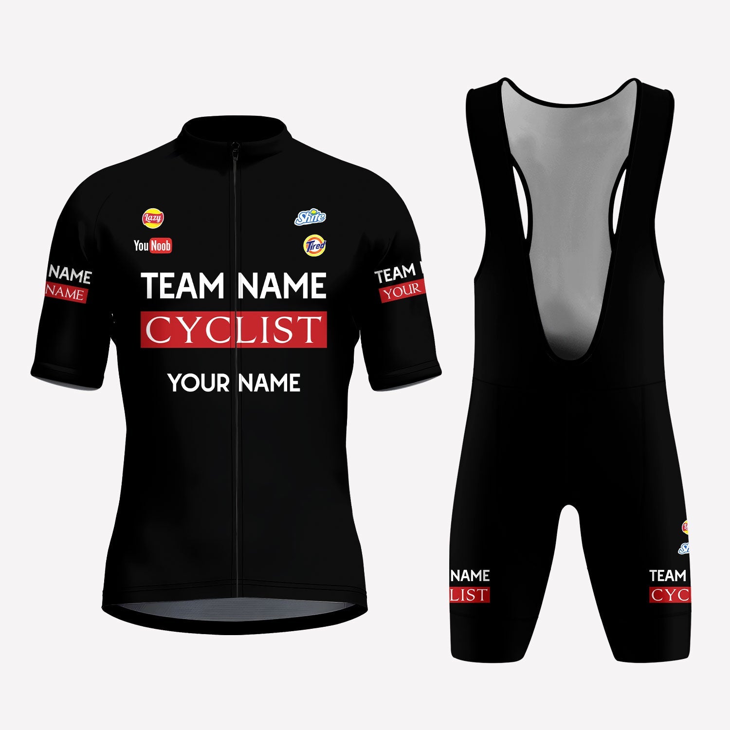Men's Black Parody Racing Style Custom Cycling Kit