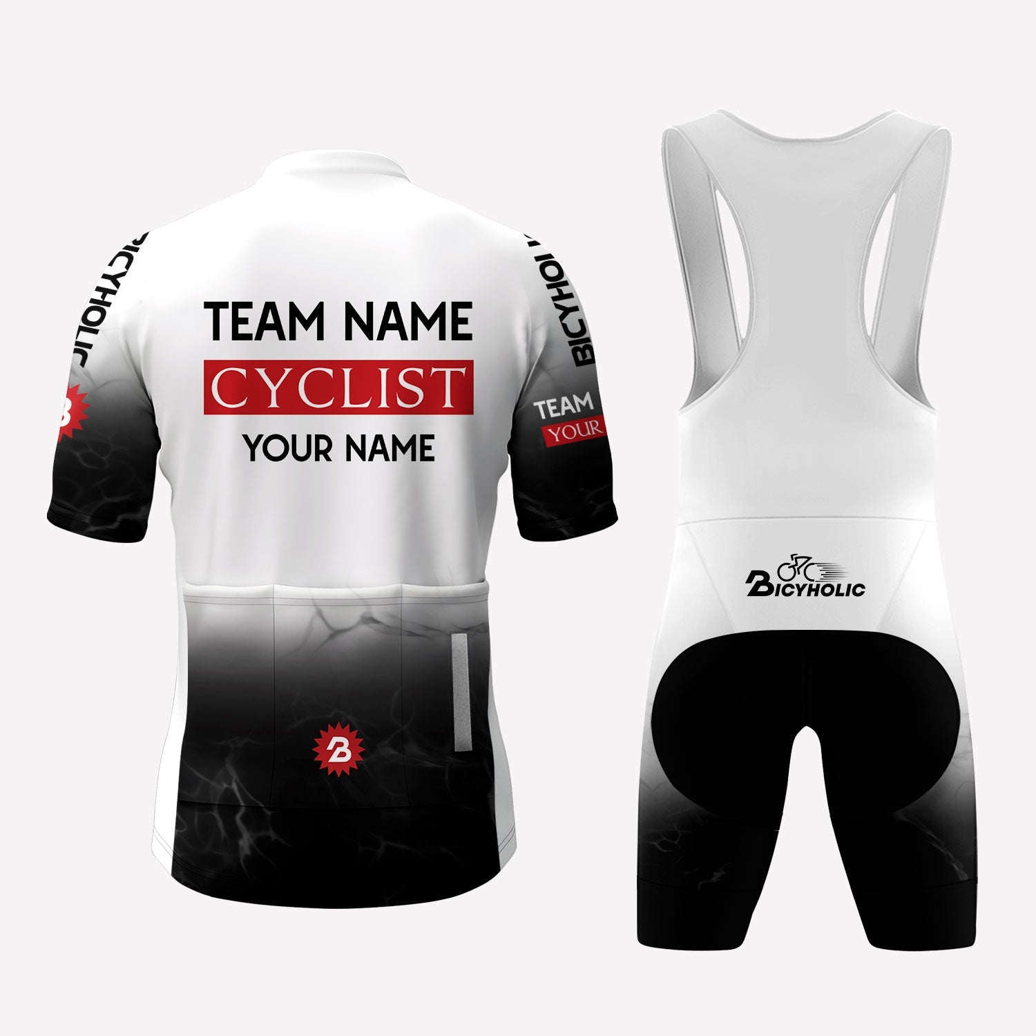 Men's Black & White Parody Racing Style Custom Cycling Kit
