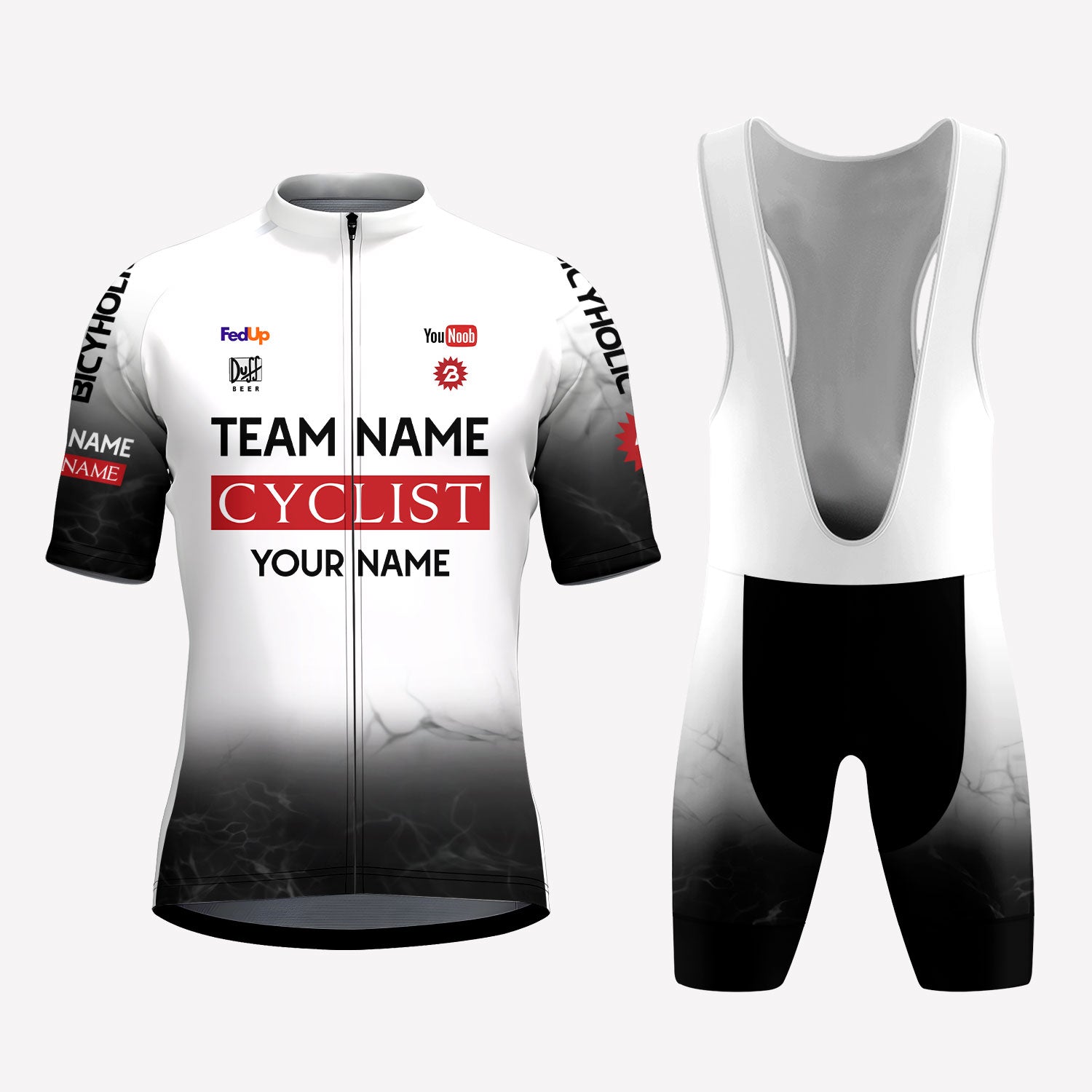 Men's Black & White Parody Racing Style Custom Cycling Kit