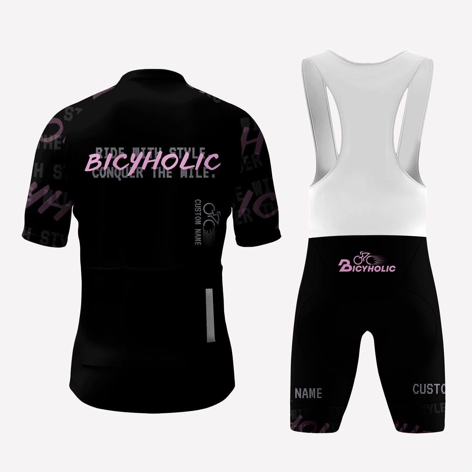 Men's Black Minimalist Bicyholic Custom Cycling Kit