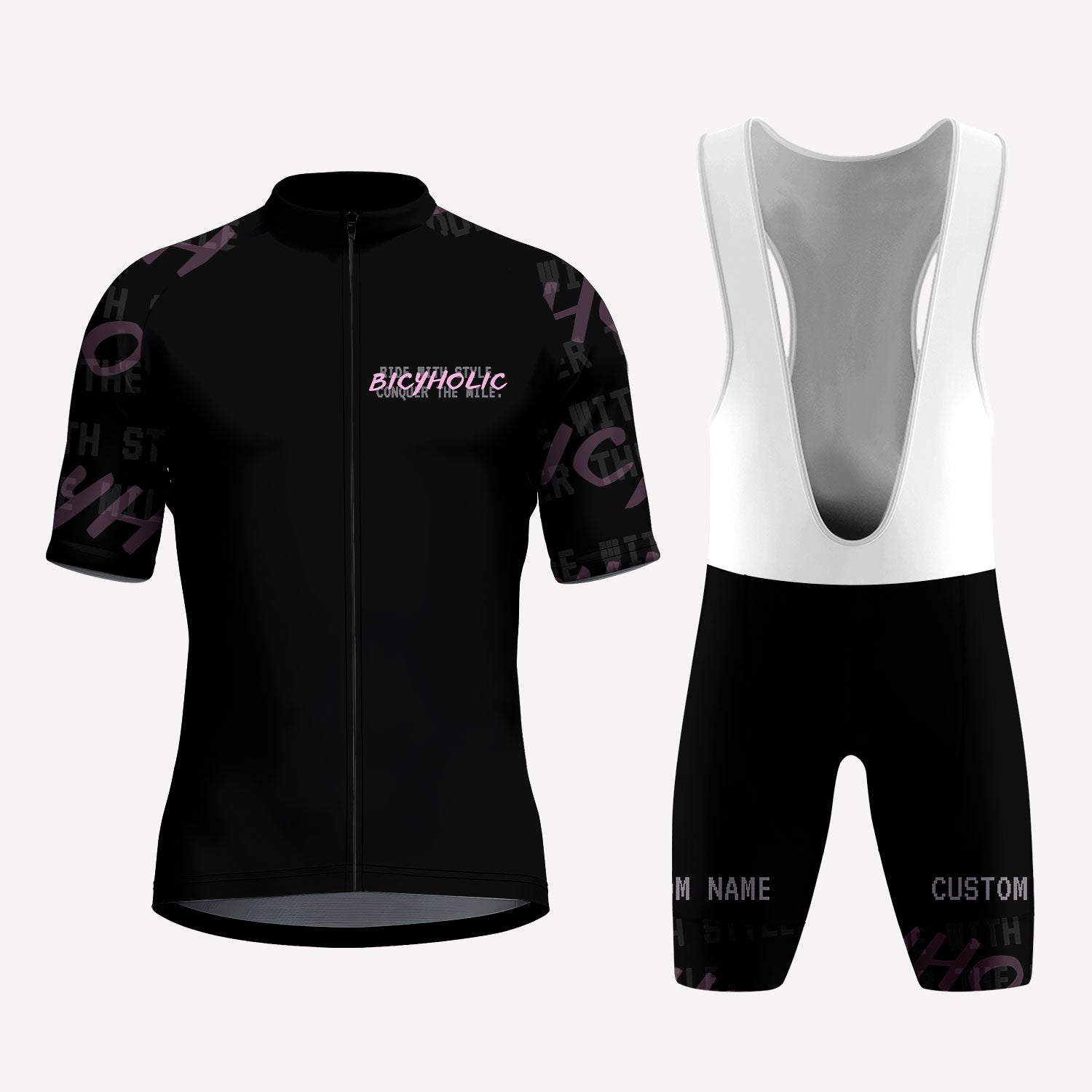 Men's Black Minimalist Bicyholic Custom Cycling Kit